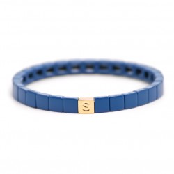 Bracelet élastiqué VERONIKA BLEU & Cubes émaillés bleus SIMONE A BORDEAUX