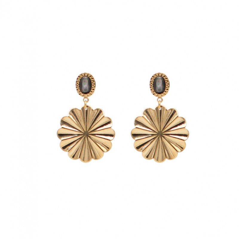 Boucles d'oreilles AZALEE doré - Rosaces & Puces nacre grise ARGELOUSE Boucles d'oreilles AZALEE doré - Rosaces & Puces nacre grise ARGELOUSE