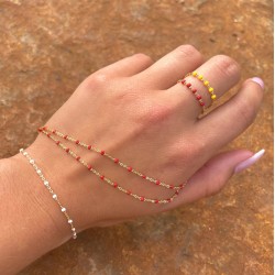 Bague chaîne fine plaqué RED or & Perles de résine rouge TAILLE 58