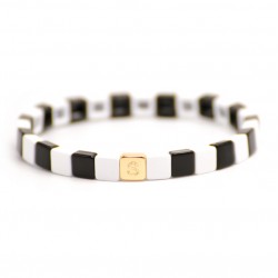 Bracelet élastiqué VERONIKA - Cubes émaillés noir & blanc SIMONE A BORDEAUX