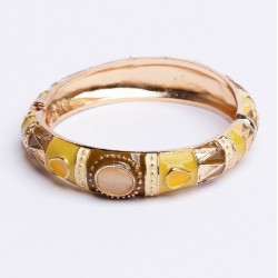 Bracelet Jonc Ethnique Doré Cabochons - Jaune & Moutarde signé ARGELOUSE