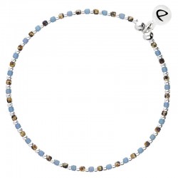 Bracelet élastique GRAIN DE FOLIE - Perles argent & Miyuki bleu léopard signé DORIANE Bijoux