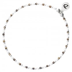 Bracelet élastique GRAIN DE FOLIE - Perles argent & Miyuki blanc léopard signé DORIANE Bijoux