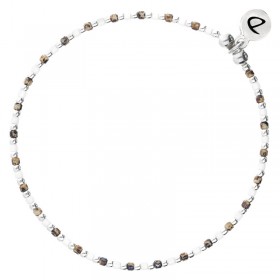 Bracelet élastique GRAIN DE FOLIE - Perles argent & Miyuki blanc léopard signé DORIANE Bijoux