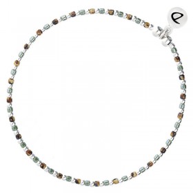 Bracelet élastique GRAIN DE FOLIE - Perles argent & Miyuki vert léopard signé DORIANE Bijoux