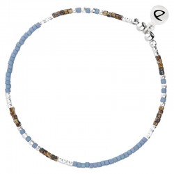 Bracelet élastique FLUFFY - Perles argent & Miyuki bleu léopard signé DORIANE Bijoux