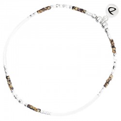 Bracelet élastique FLUFFY - Perles argent & Miyuki blanc léopard signé DORIANE Bijoux