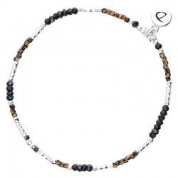 Bracelet élastique BRIGHT argent - Perles de verre marron & Miyuki léopard signé DORIANE Bijoux