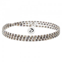 Bracelet élastique multitours GRAIN DE FOLIE argent - Perles & Miyuki léopard signé DORIANE Bijoux