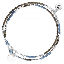Bracelet multitours élastiqué SPRING argent - Miyuki bleu léopard & Pastille signé DORIANE Bijoux