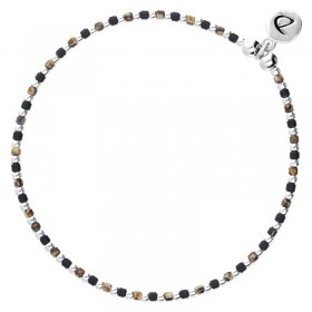 Bracelet élastique GRAIN DE FOLIE - Perles argent & Miyuki noir léopard