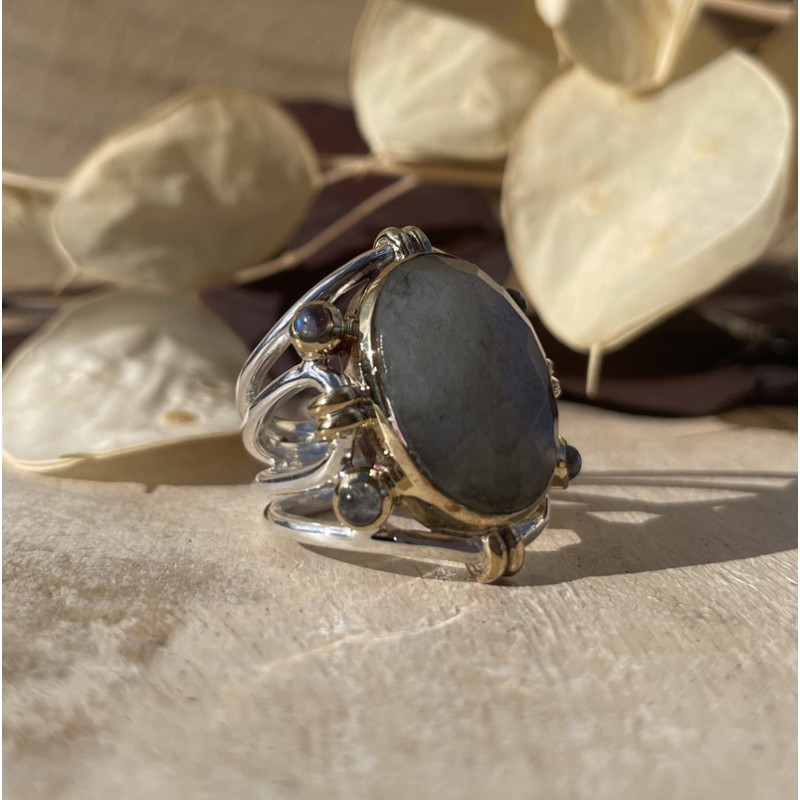 Bague Large OJA argent doré - Perles & Pierres Labradorites CANYON Bague Large OJA argent doré - Perles & Pierres Labradorites CANYON