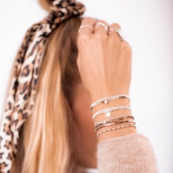 Bracelet élastique FUNNY - Perles argent & Miyuki léopard TAILLE M