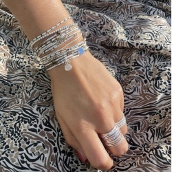 Bracelet fin élastique FLUFFY - Perles argent & Miyuki blanc léopard TAILLE M