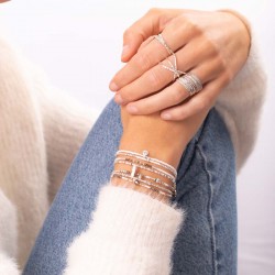 Bracelet fin élastique FLUFFY - Perles argent & Miyuki blanc léopard TAILLE M