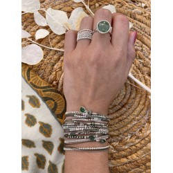 Bracelet élastique NEW BIRDY - Perles argent & Miyuki léopard TAILLE M