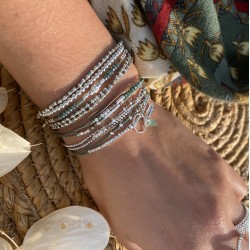 Bracelet élastique GRAIN DE FOLIE - Perles argent & Miyuki vert léopard TAILLE M