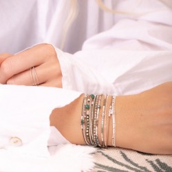 Bracelet élastique GRAIN DE FOLIE - Perles argent & Miyuki vert léopard TAILLE S