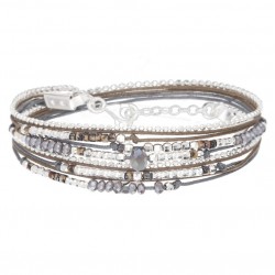 Bracelet ATLANTA Argent - Cordons & Perles gris marron léopard DORIANE BIJOUX