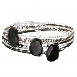 Bracelet multitours VIRTUOSE argent noir marron léopard & Gouttes onyx signé DORIANE Bijoux