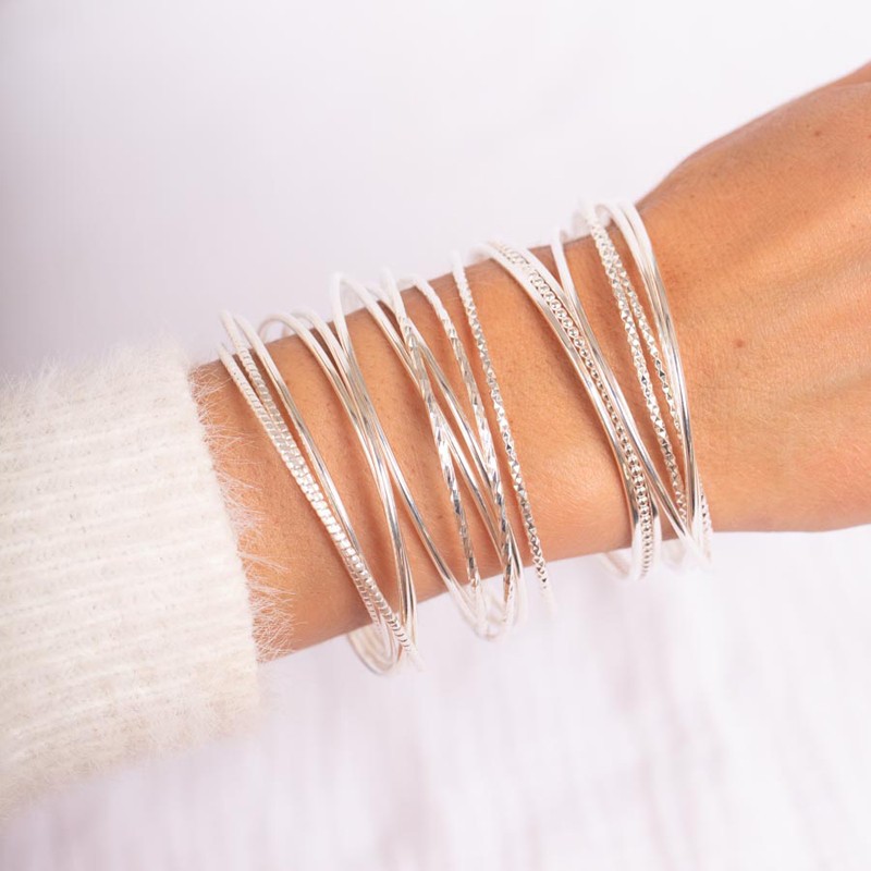 Bracelets Jonc Semainier En Argent Massif - Lot De 7 ? - Occasion