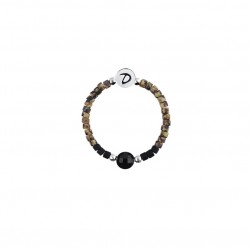 Bague élastique ISCHIA - Perles argent & Miyuki noir marron léopard signée DORIANE Bijoux