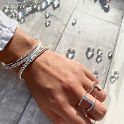 Bracelet Jonc en argent - Semainier trois anneaux ciselés diamantés TAILLE M