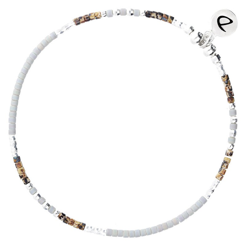 Bracelet fin élastique FLUFFY - Perles argent & Miyuki gris léopard DORIANE BIJOUX