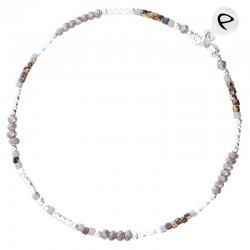 Bracelet fin élastique BRIGHT argent - Perles Gris Léopard DORIANE BIJOUX