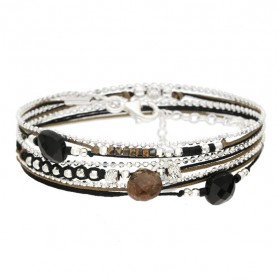 Bracelet multitours VIRTUOSE argent noir marron - Onyx & Andocrosite - DORIANE BIJOUX