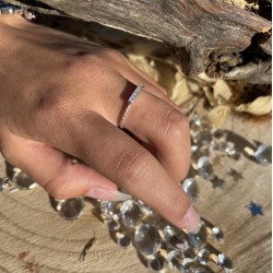 Bague Anneau strié en argent & Barrette incrustées d'oxydes TAILLE 54