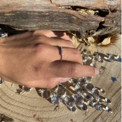 Bague Anneau strié en argent & Barrette incrustées d'oxydes TAILLE 54
