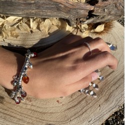 Bague Anneau strié en argent & Barrette incrustées d'oxydes TAILLE 54
