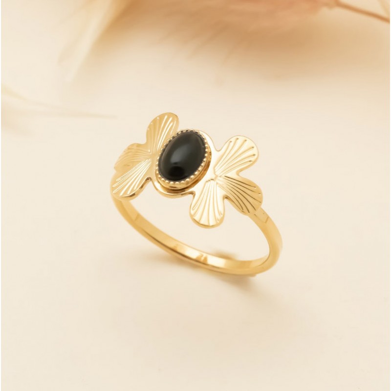 Bague fine WAIKIKI Or - Anneaux art-déco & Onyx ovale en cabochon signée AURELIE JOLIFF Bague fine WAIKIKI Or - Anneaux art-déco & Onyx ovale en cabochon signée AURELIE JOLIFF