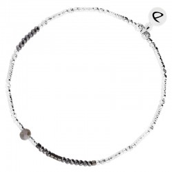 Bracelet élastique fin PALERME - Perles tubes argent & Perles grises DORIANE