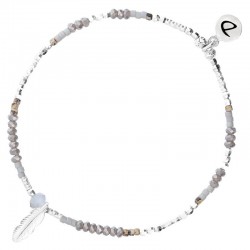Bracelet élastique argent TRIPOLI Plume - Perles & Miyuki gris léopard DORIANE