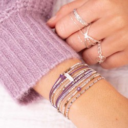 Bracelet élastique GRAIN DE FOLIE - Perles argent & Miyuki gris léopard TAILLE S