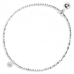 Bracelet élastique fin en argent Perles lisses & facettées & Zirco DORIANE BIJOUX