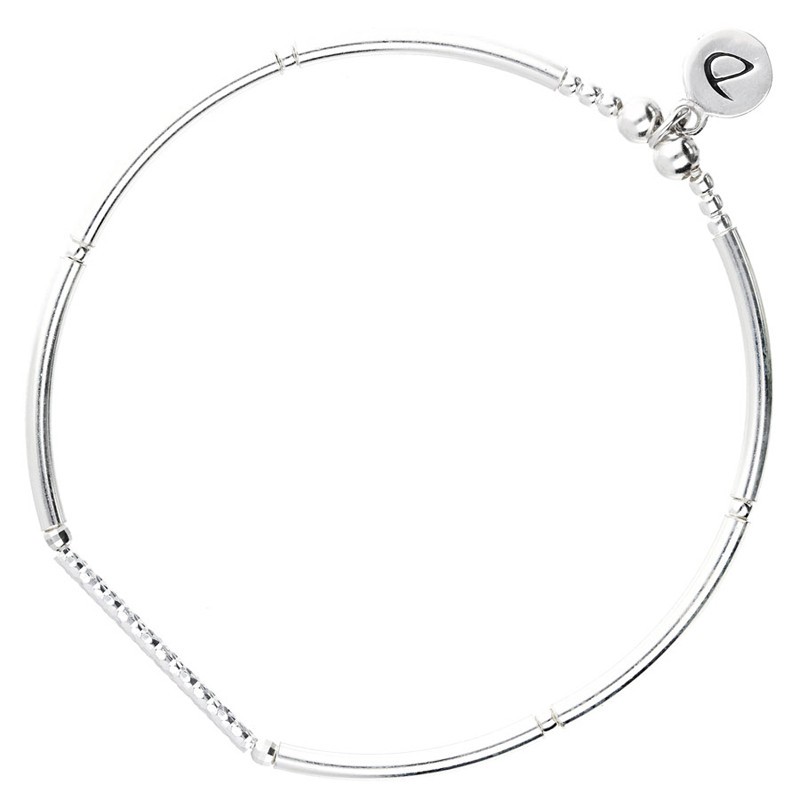 Bracelet élastique fin en argent 6 Tubes lisses & 1Diamanté DORIANE BIJOUX