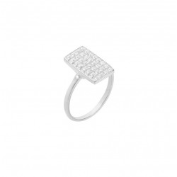 Bague Large en Argent - Anneau fin & rectangle pavé de zircons signée CANYON