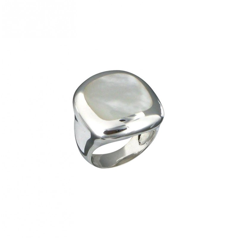 Bague Large en Argent - Anneau & Carré nacre grand modèle signée CANYON