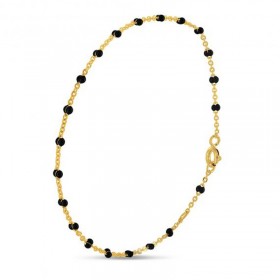 Bracelet chaîne fine plaqué or & Perles de résine noire THEMA PLAQUE OR