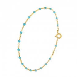Bracelet chaîne fine plaqué or  & Perles de résine turquoise THEMA PLAQUE OR