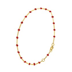 Bracelet chaîne fine plaqué or & Perles de résine rouge THEMA PLAQUE OR