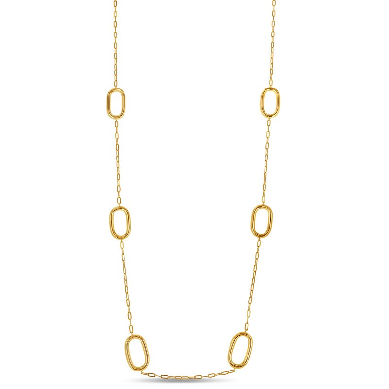 Collier sautoir chaîne fine BORBOREMA plaqué or & Décor rectangles signé THEMA Collier sautoir chaîne fine BORBOREMA plaqué or & Décor rectangles signé THEMA