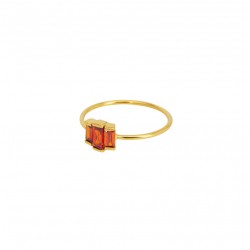 Bague fine Crystal doré - Anneau fin & Trois cristaux grenat signée Une à Une