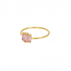 Bague fine Crystal doré - Anneau fin & Trois cristaux rose signée Une à Une