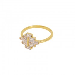 Bague large TAMPA doré - Anneau fin & Pavé de cristaux blanc signée Une à Une