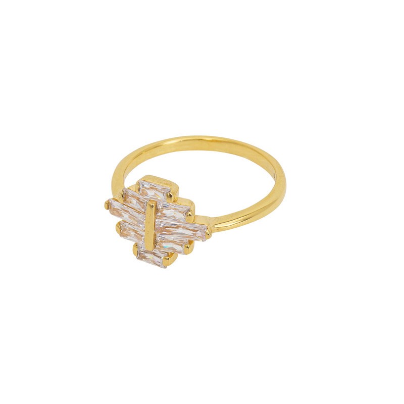 Bague large TAMPA doré - Anneau fin & Pavé de cristaux blanc signée Une à Une Bague large TAMPA doré - Anneau fin & Pavé de cristaux blanc signée Une à Une