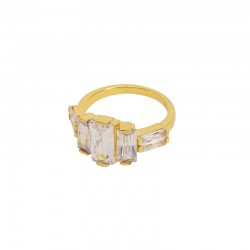 Bague large L.A. doré - Anneau fin & Pavé de cristaux blanc signée Une à Une